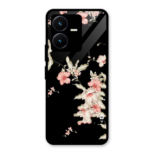 Black Floral Glass Back Case for Vivo Y22