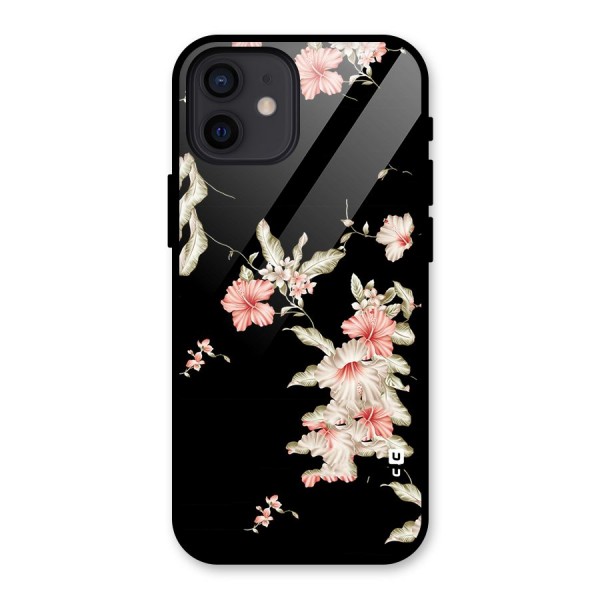 Black Floral Glass Back Case for iPhone 12