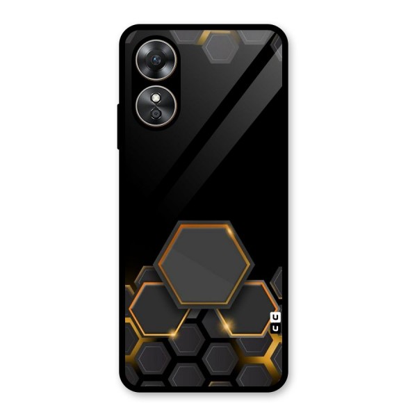 Black Gold Hexa Glass Back Case for Oppo A17