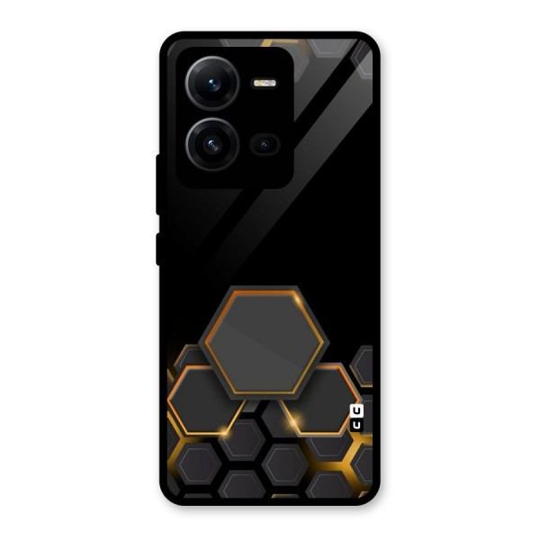 Black Gold Hexa Glass Back Case for Vivo V25