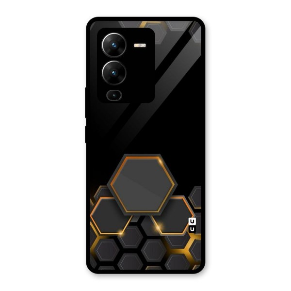 Black Gold Hexa Glass Back Case for Vivo V25 Pro