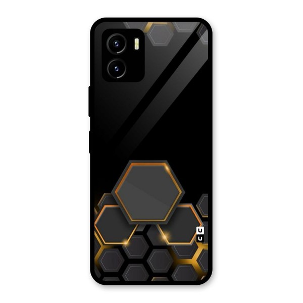 Black Gold Hexa Glass Back Case for Vivo Y15s