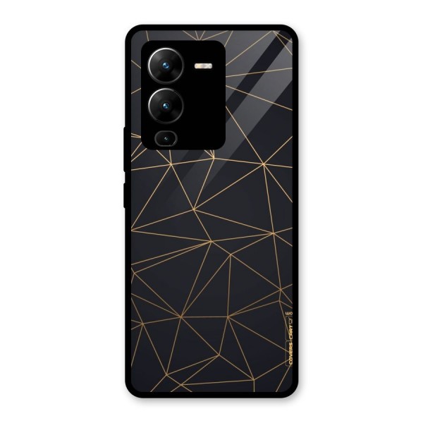 Black Golden Lines Glass Back Case for Vivo V25 Pro