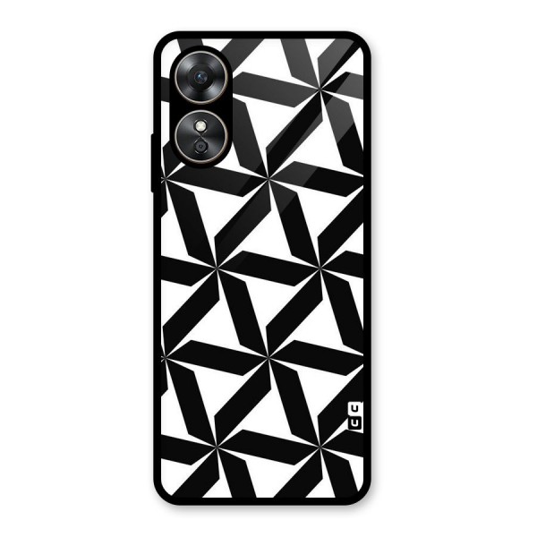 Black White Fan Design Glass Back Case for Oppo A17