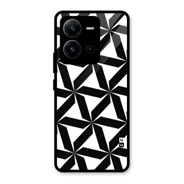 Black White Fan Design Glass Back Case for Vivo V25