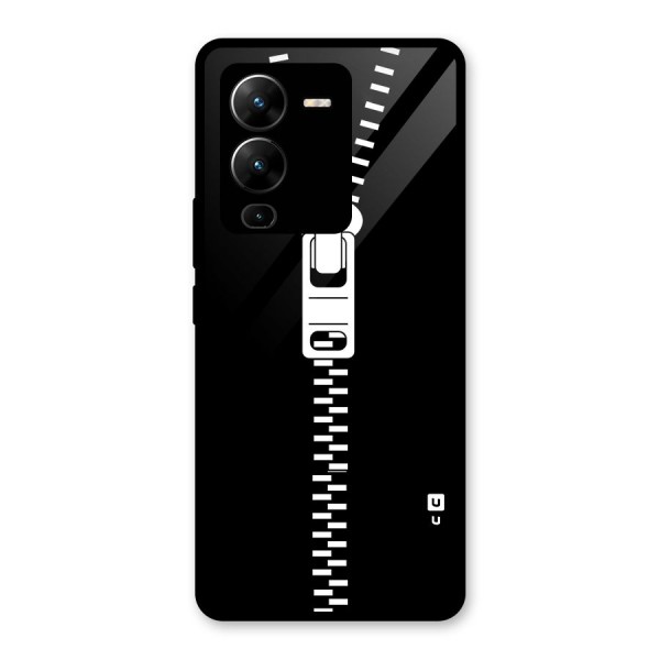 Black Zipper Glass Back Case for Vivo V25 Pro