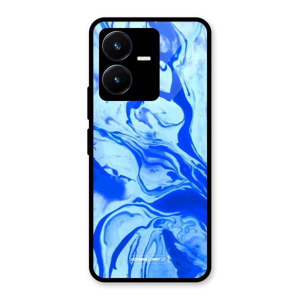 Blaze Blue Marble Texture Glass Back Case for Vivo Y22