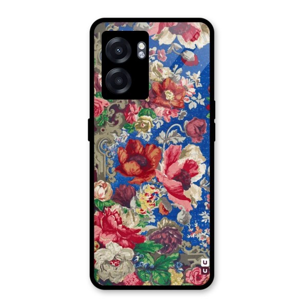 Block Printed Flowers Glass Back Case for Oppo K10 (5G)