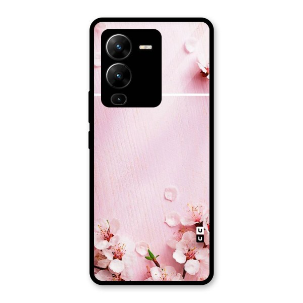 Blossom Frame Pink Glass Back Case for Vivo V25 Pro