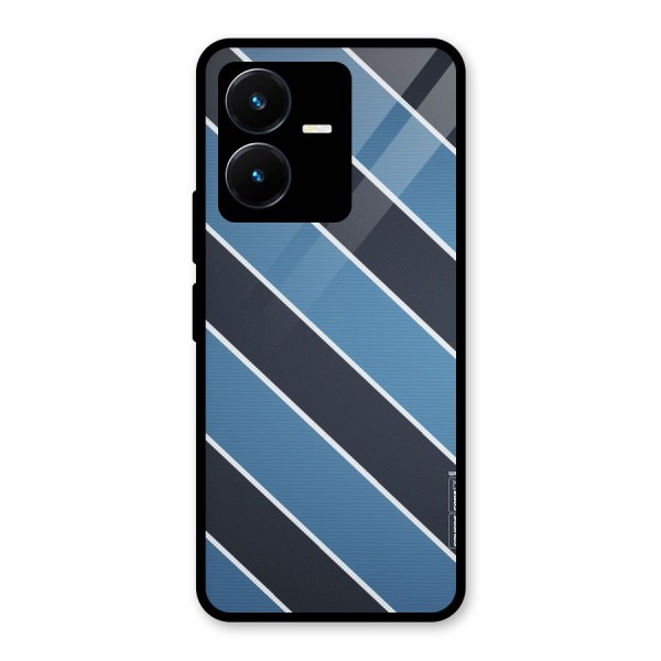 Blue Black Stripes Glass Back Case for Vivo Y22