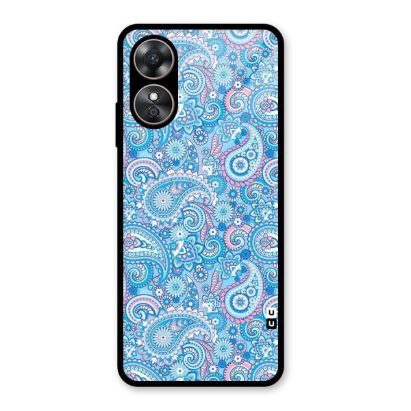 Blue Block Pattern Glass Back Case for Oppo A17