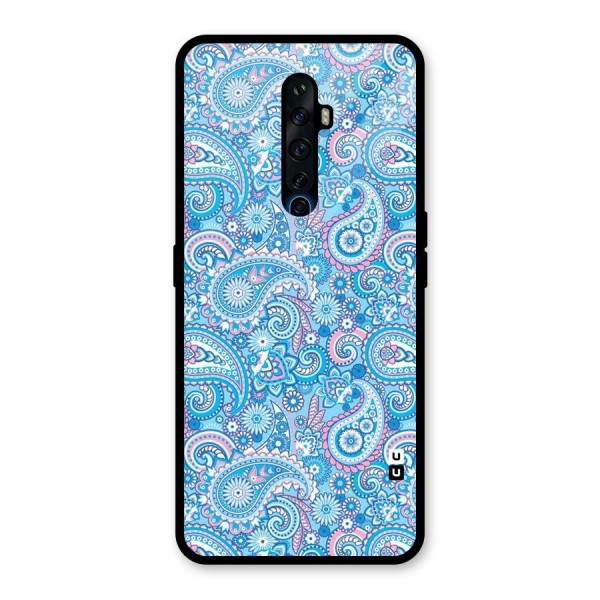 Blue Block Pattern Glass Back Case for Oppo Reno2 F