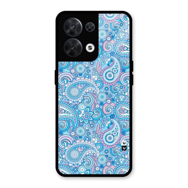 Blue Block Pattern Glass Back Case for Oppo Reno8 5G