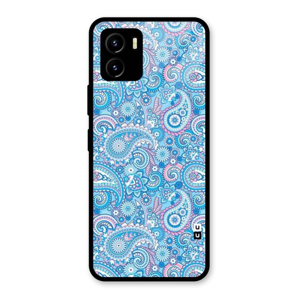 Blue Block Pattern Glass Back Case for Vivo Y15s