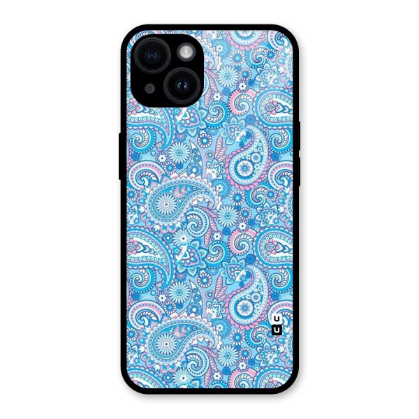 Blue Block Pattern Glass Back Case for iPhone 14