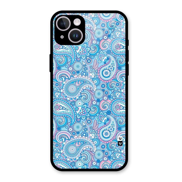 Blue Block Pattern Glass Back Case for iPhone 14 Plus