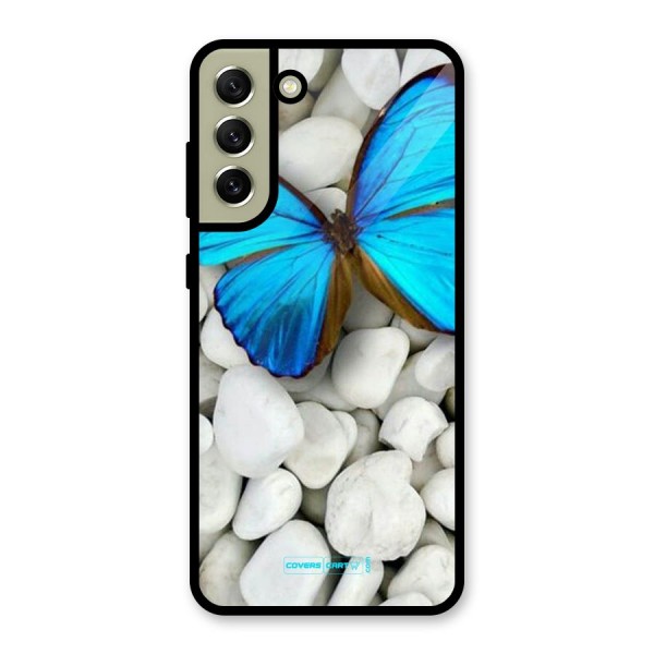 Blue Butterfly Glass Back Case for Galaxy S21 FE 5G