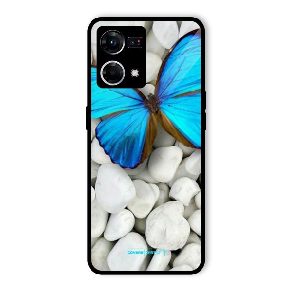 Blue Butterfly Glass Back Case for Oppo F21 Pro 4G