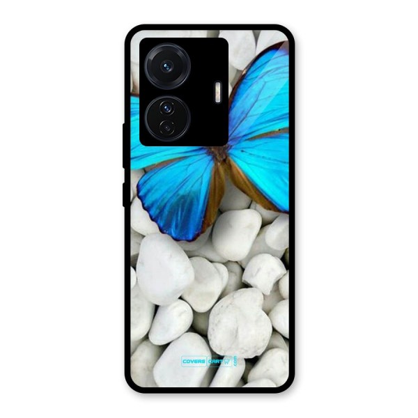 Blue Butterfly Glass Back Case for Vivo T1 Pro