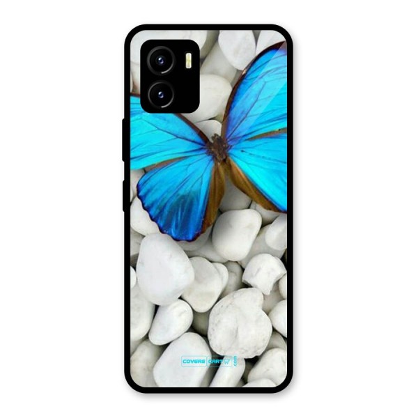 Blue Butterfly Glass Back Case for Vivo Y15s