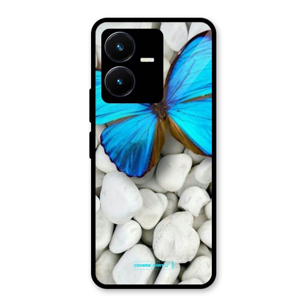 Blue Butterfly Glass Back Case for Vivo Y22