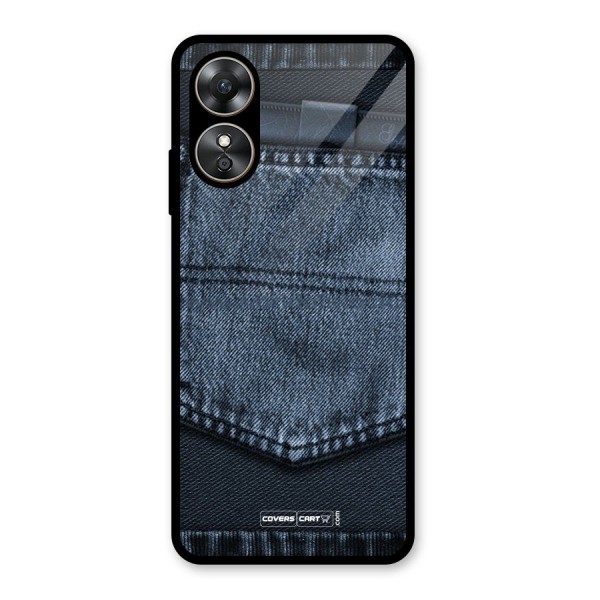 Blue Denim Glass Back Case for Oppo A17