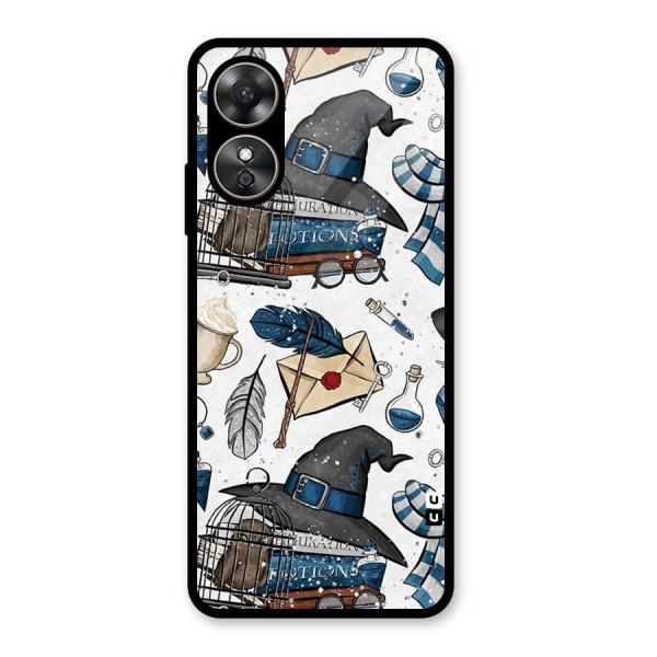 Blue Feather Hat Design Glass Back Case for Oppo A17