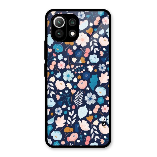 Blue Floral Glass Back Case for Mi 11 Lite