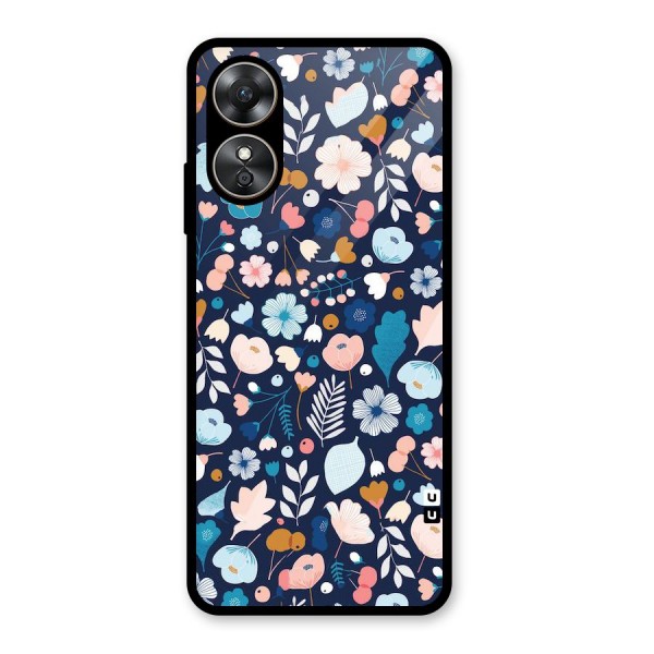 Blue Floral Glass Back Case for Oppo A17