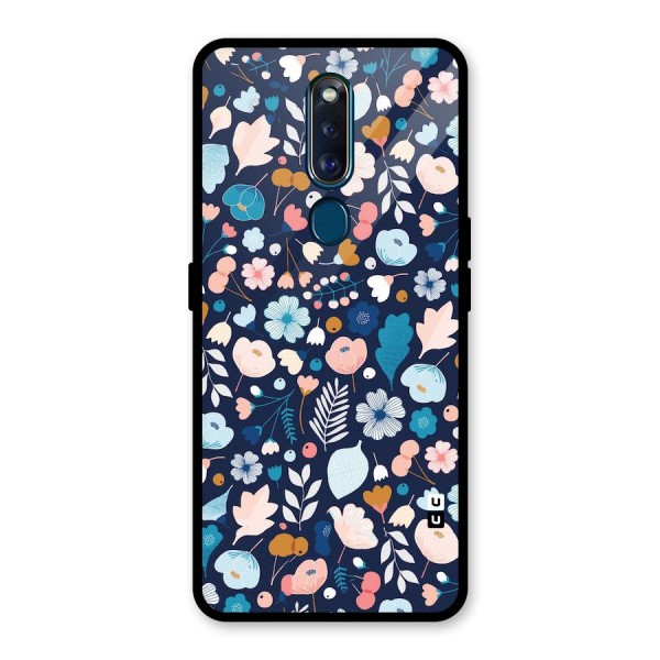 Blue Floral Glass Back Case for Oppo F11 Pro