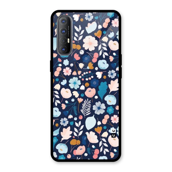 Blue Floral Glass Back Case for Oppo Reno3 Pro