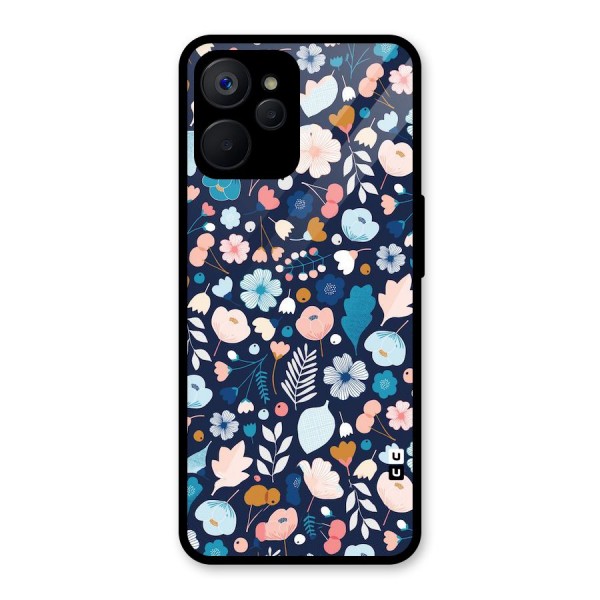 Blue Floral Glass Back Case for Realme 9i 5G