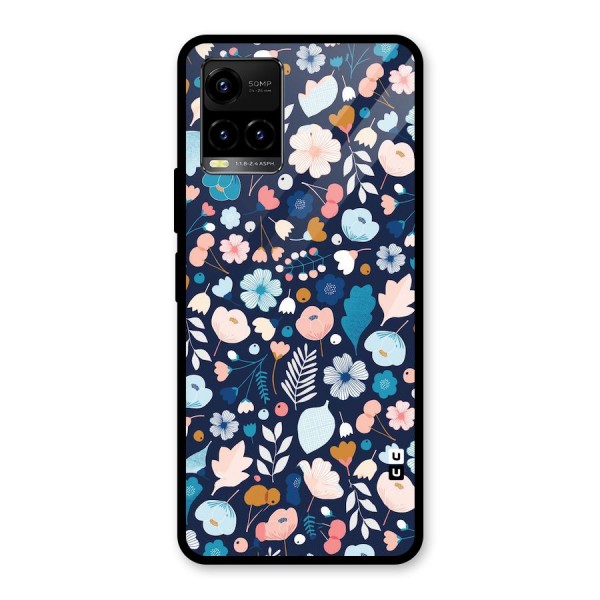 Blue Floral Glass Back Case for Vivo Y21 2021