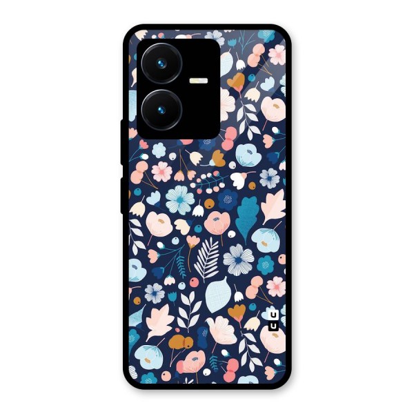 Blue Floral Glass Back Case for Vivo Y22