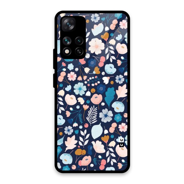 Blue Floral Glass Back Case for Xiaomi 11i 5G