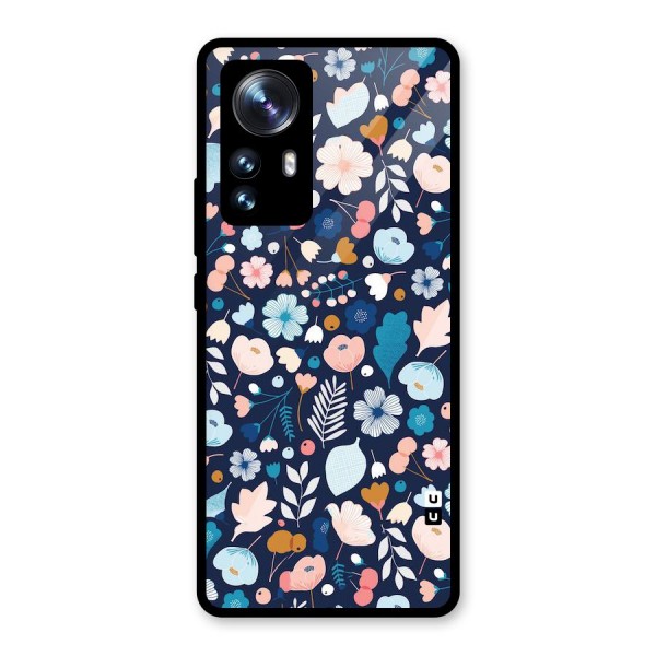 Blue Floral Glass Back Case for Xiaomi 12 Pro