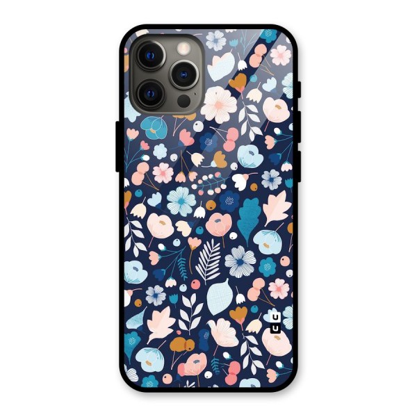 Blue Floral Glass Back Case for iPhone 12 Pro Max