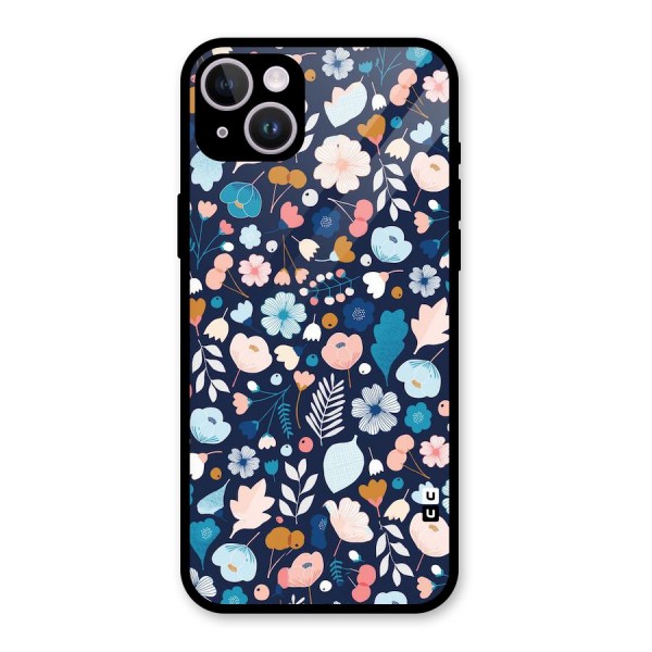 Blue Floral Glass Back Case for iPhone 14 Plus