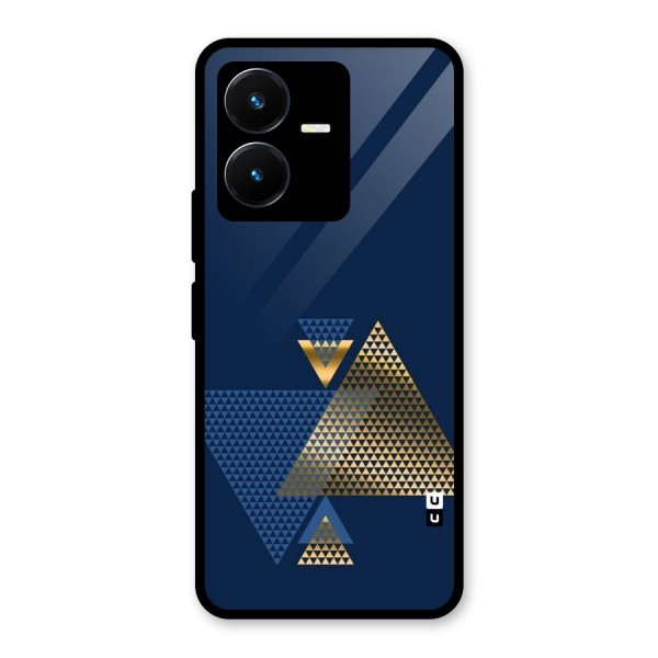 Blue Gold Triangles Glass Back Case for Vivo Y22