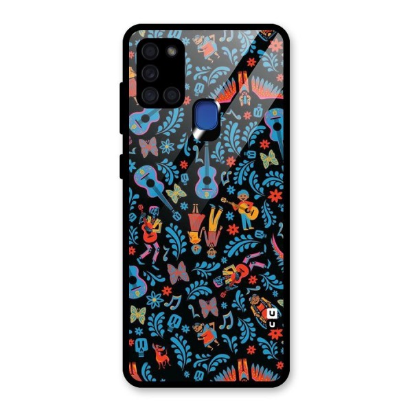 Blue Guitar Pattern Glass Back Case for Galaxy A21s