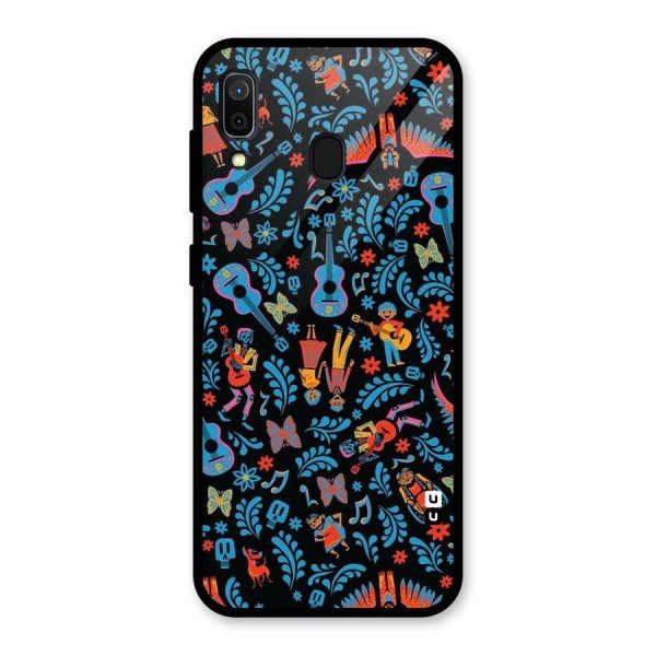 Blue Guitar Pattern Glass Back Case for Galaxy A30