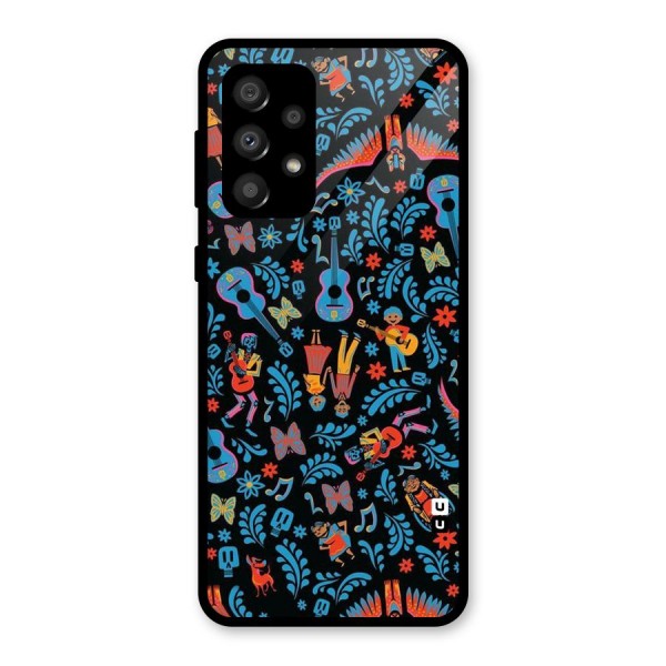 Blue Guitar Pattern Glass Back Case for Galaxy A32