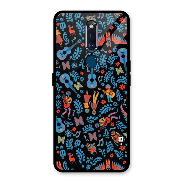 Blue Guitar Pattern Glass Back Case for Oppo F11 Pro