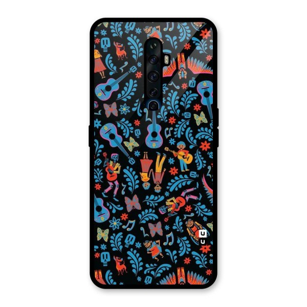 Blue Guitar Pattern Glass Back Case for Oppo Reno2 Z