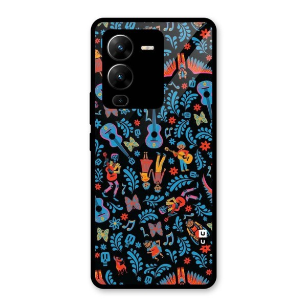 Blue Guitar Pattern Glass Back Case for Vivo V25 Pro