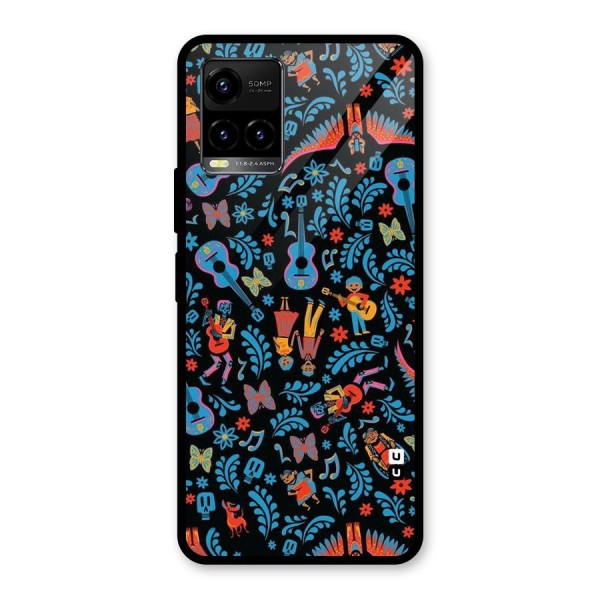 Blue Guitar Pattern Glass Back Case for Vivo Y21 2021