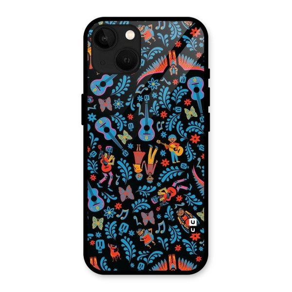 Blue Guitar Pattern Glass Back Case for iPhone 13