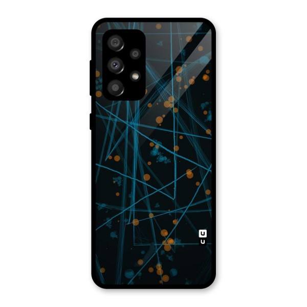 Blue Lines Gold Dots Glass Back Case for Galaxy A32