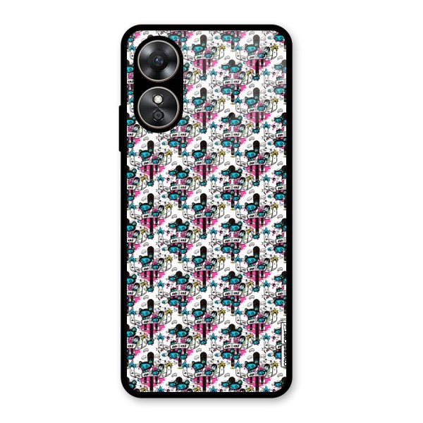 Blue Pink Pattern Glass Back Case for Oppo A17