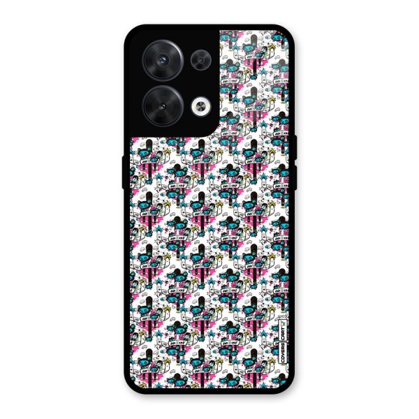 Blue Pink Pattern Glass Back Case for Oppo Reno8 5G